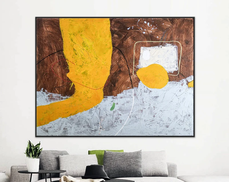 Brown and Yellow Abstract Original Acrylic Painting, Large Modern Canvas Wall Art in Minimalistic Composition | Synthesis
