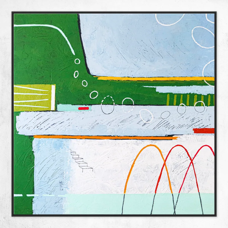 Dreamy Physics in Geometric Original Acrylic Abstract Painting, Green Emphasis Modern Canvas Wall Art in Contemporary Style | Realm