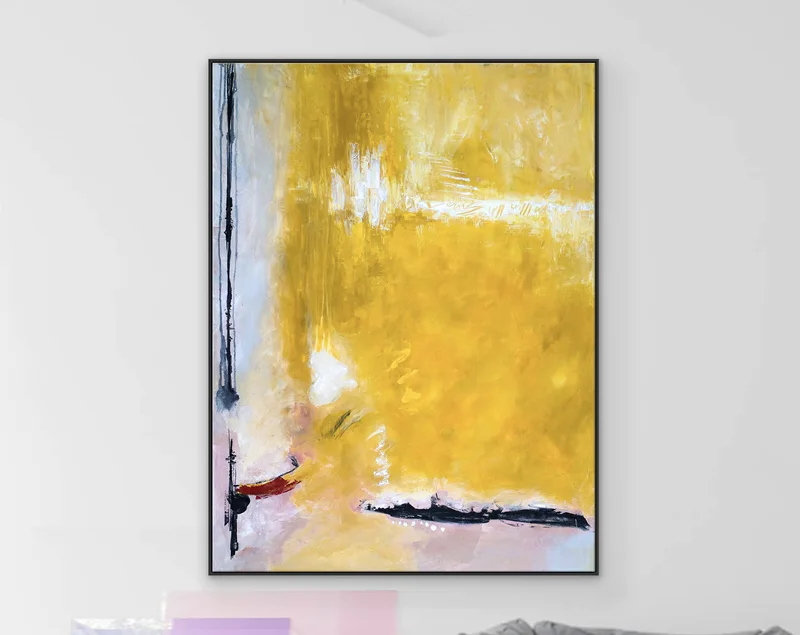 Journey of Yellow in Original Abstract Acrylic Painting, Large Modern Expressionist Canvas Wall Art | Reminiscent