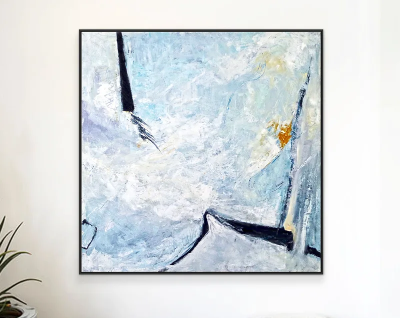 Minimalist Modern Original Abstract Large Painting in Acrylic, Dark Blue & Black Expressionist Canvas Wall Art | Unspoken