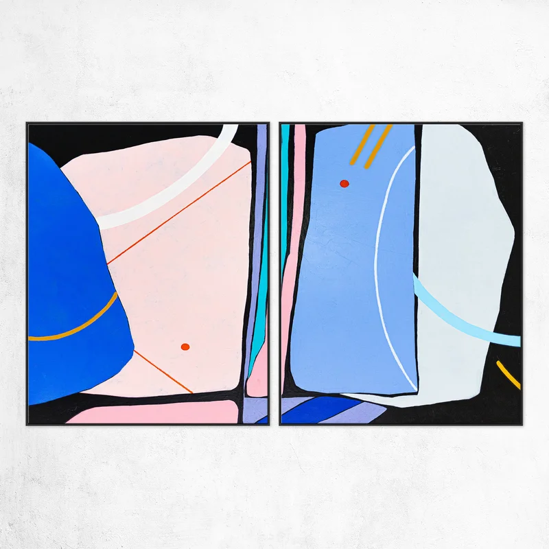 2 Set of Simple Original Acrylic Abstract Painting with Modern Contemporary Atmosphere, Unique Canvas Wall Art | Seio (2 Set)