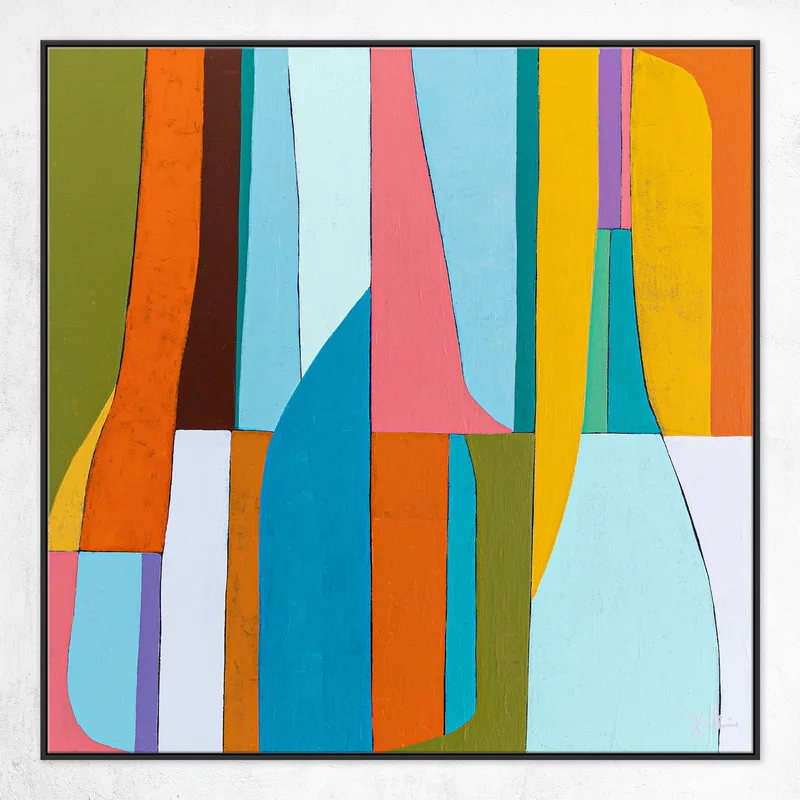 Large Original Geometric Abstract Acrylic Painting, Bright and Colorful Contemporary Modern Canvas Wall Art | Mid-century lulu