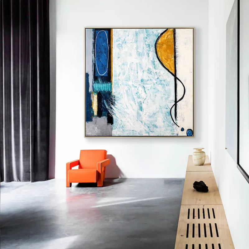 Large Modern Original Abstract Acrylic Painting, Canvas Wall Art of Refreshing Dive into the Essence of Coolness | Pool