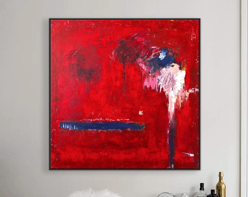 Fiery Red Modern Abstract Original Painting in Acrylic, Expressionist Large Canvas Wall Art | Of the passion