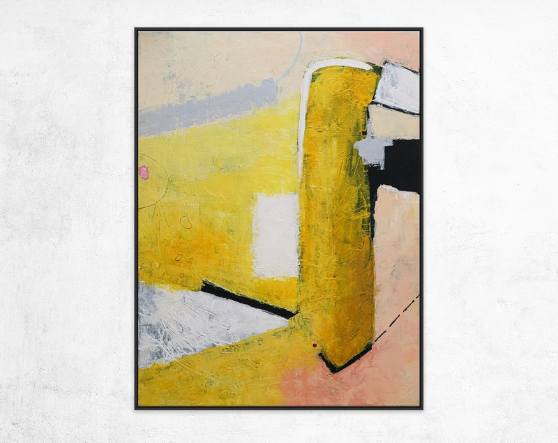 Vibrant Yellow Large Modern Abstract Original Painting, Canvas Wall Art Expressing Liveliness | The dream of a red dot