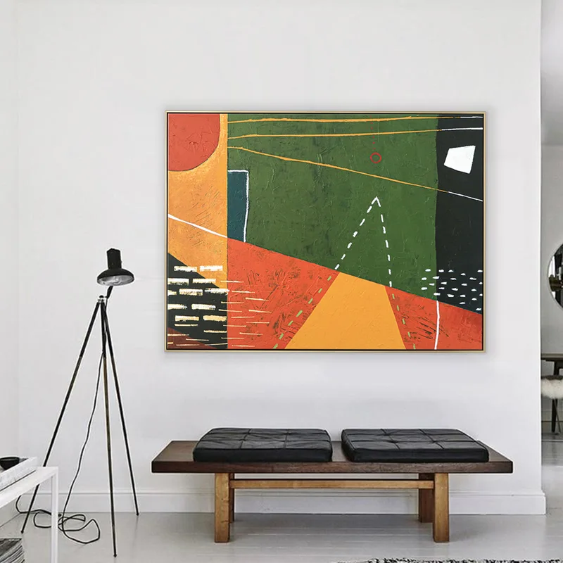 Geometric Abstract Original Acrylic Painting of Emotional Anticipation, Godot in Modern Large Canvas Wall Art | A Godot