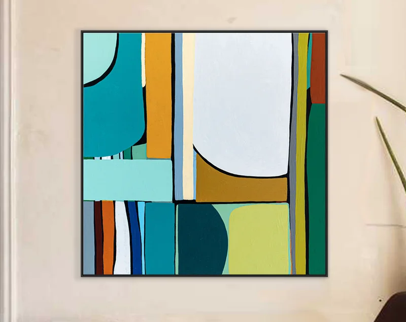 Geometric Original Abstract Colorful Painting, Unique Modern Minimalist Canvas Wall Art | Mid-century Rendezvous